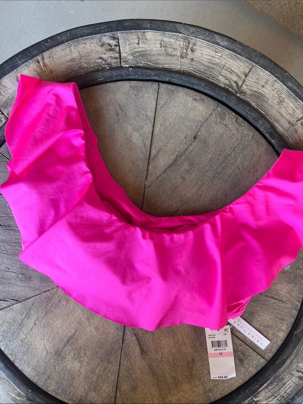 Bright Hot Pink Off-Shoulder Ruffle Top Size 10 B34